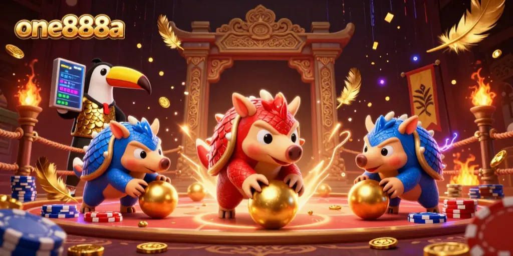 Engage with exciting gameplay at one888a featuring dynamic pangolin competitors in a thrilling casino scene.