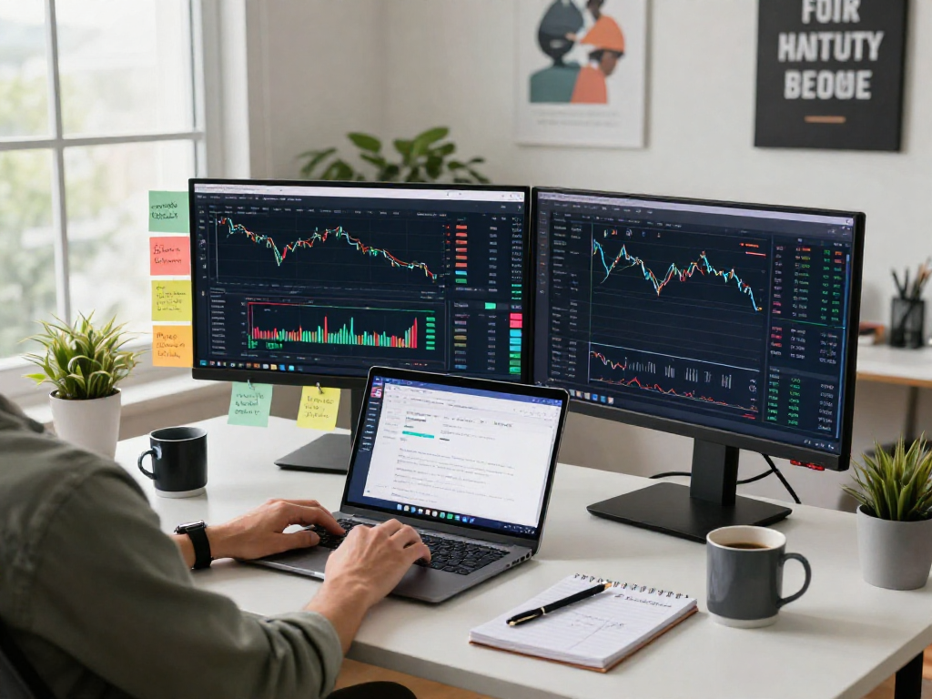 La escena muestra a un trader usando Immediate Edge en un entorno moderno de trabajo digital.