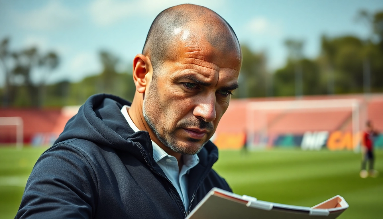 Pep Guardiola passionately strategizing on the training ground, exuding leadership and focus.