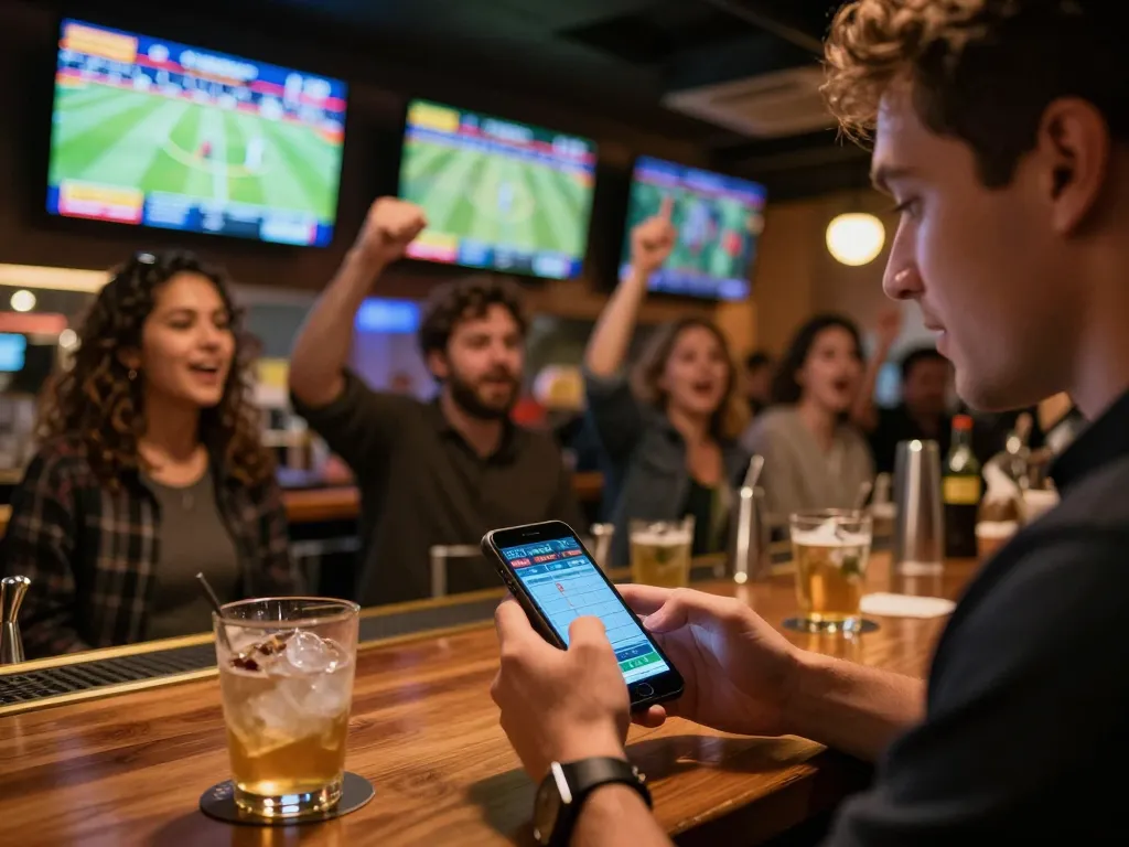 UU88 betting excitement in a vibrant sports bar with patrons engaged in live game analysis.
