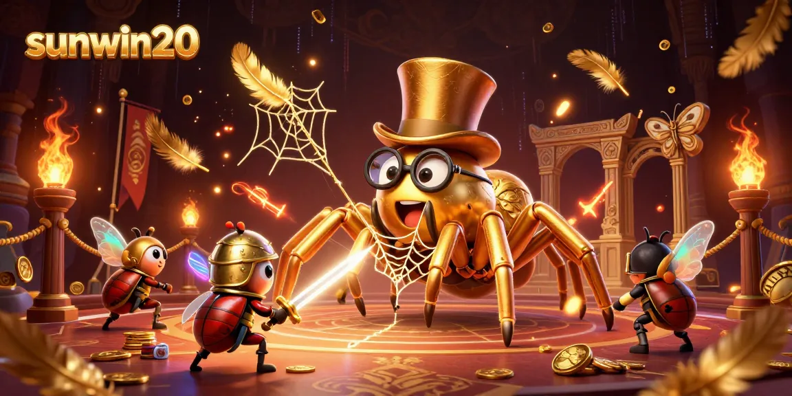 Engage with sunwin20's thrilling casino world featuring a knight, a golden spider, and vibrant game elements.
