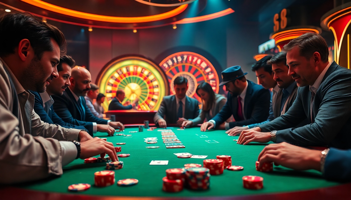 Players at a blackjack table in a casino capturing the excitement of winning, featuring the CM88 branding.