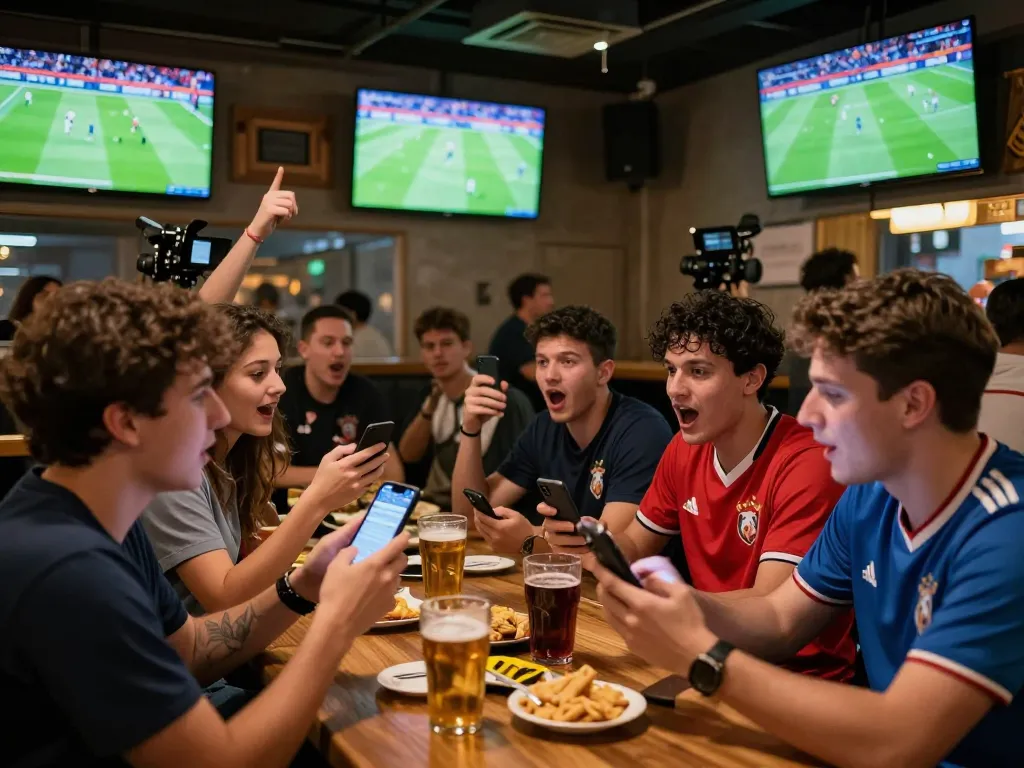 Engaging atmosphere of sports fans experiencing trực tiếp bóng đá xoilactv while checking live odds and discussions