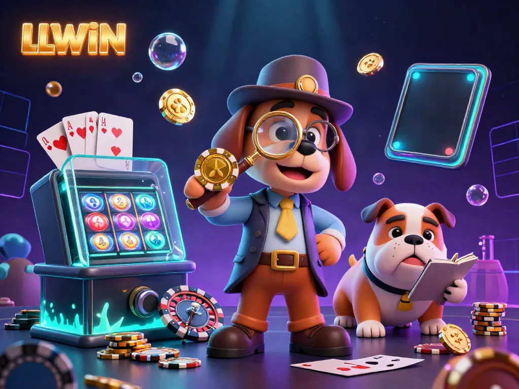 LLWIN's thrilling adventure unfolds as a detective bloodhound uncovers a golden poker chip clue amid vibrant slot games and treasures.