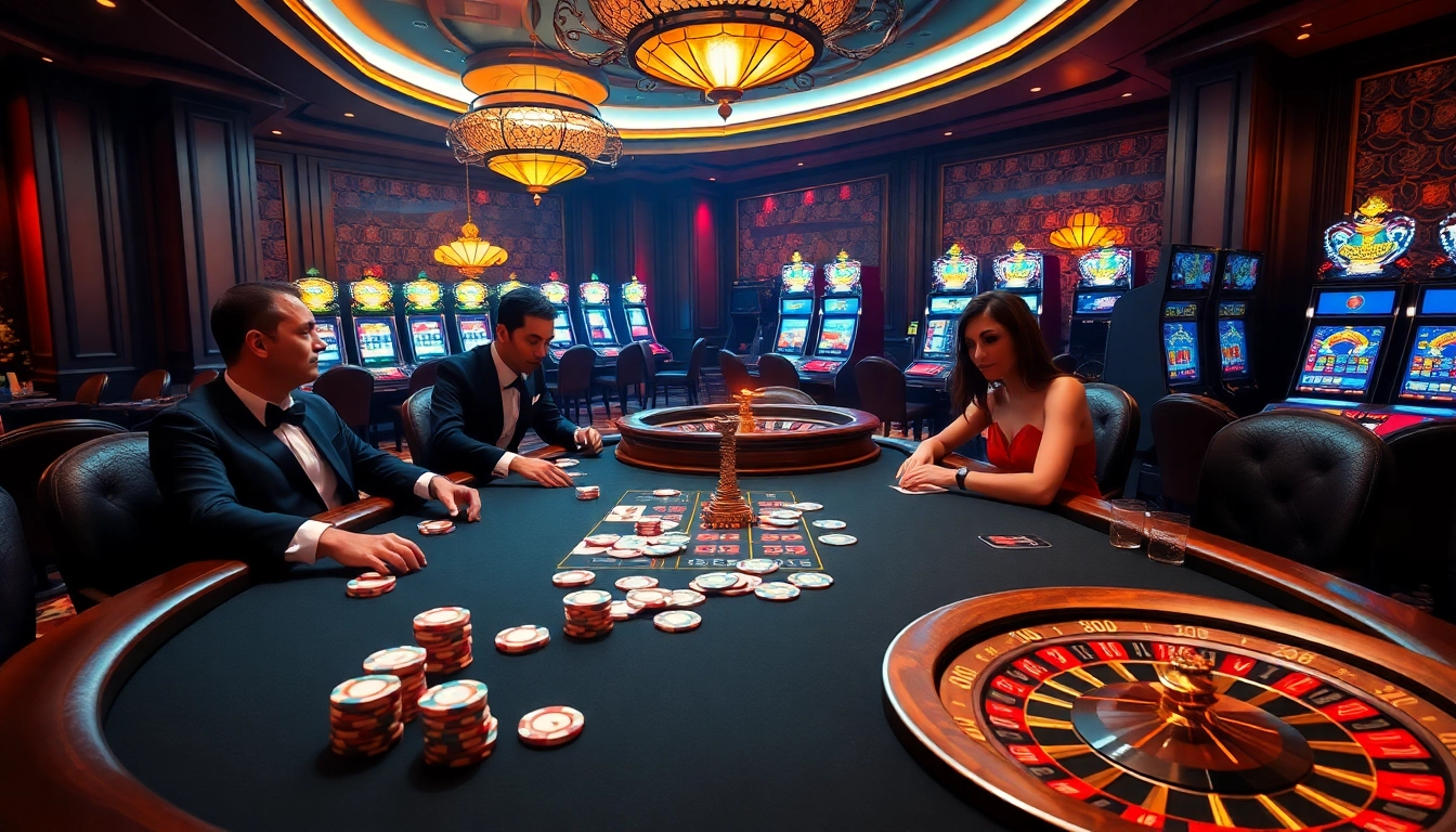 An enticing view of a casino at https://www.ok8386a.org/ showcasing a poker table and vibrant slot machines for an engaging experience.