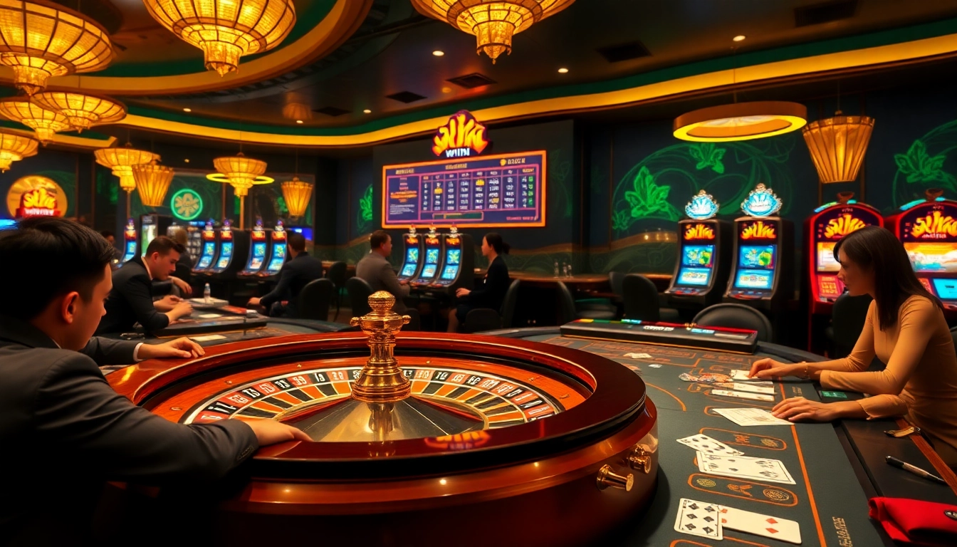 Experience the excitement at Sun Win, with engaging gambling activities and luxurious casino aesthetics.