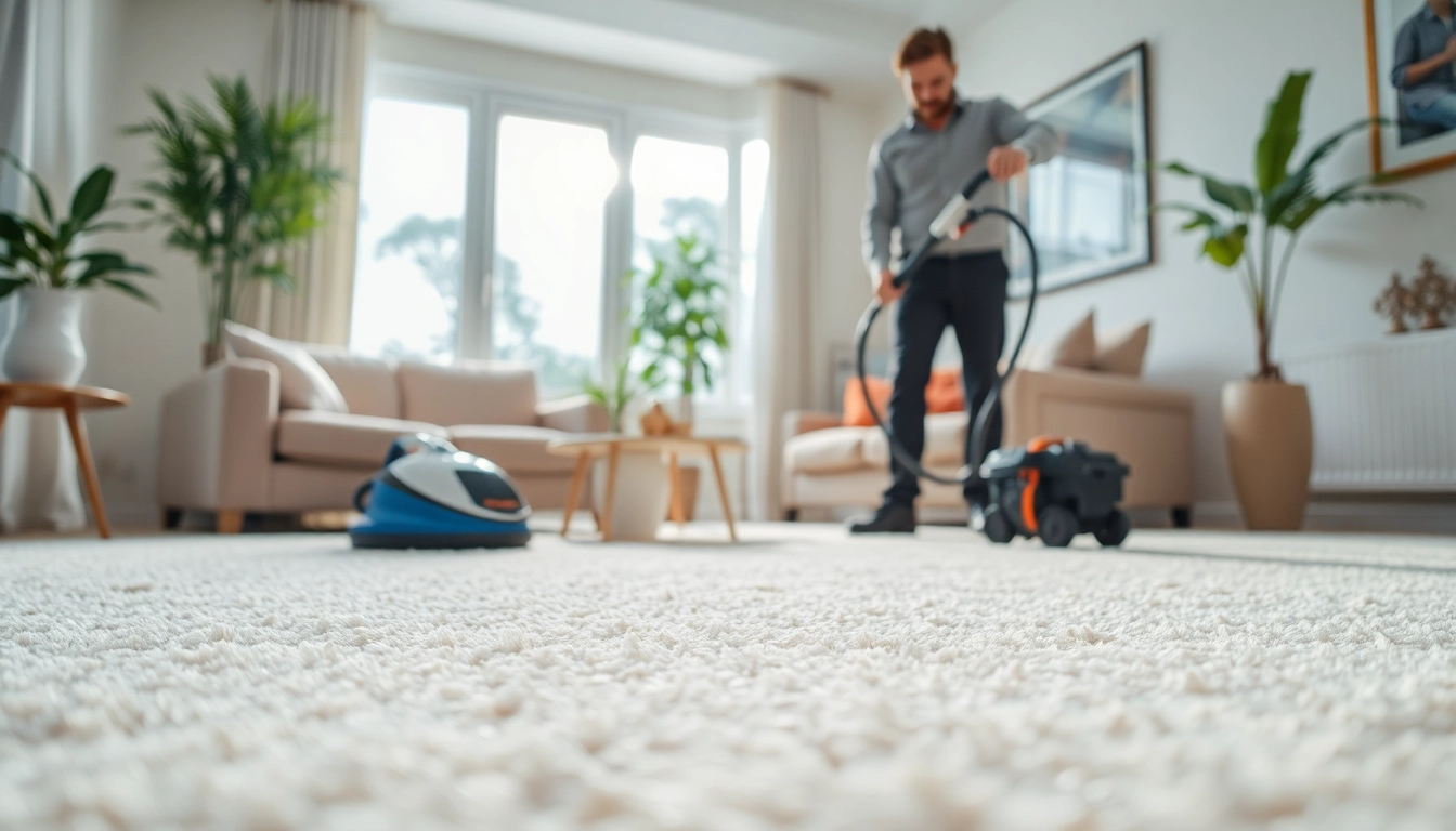 Experience Glasgow carpet cleaning with a professional technician revitalizing a cozy living room carpet.