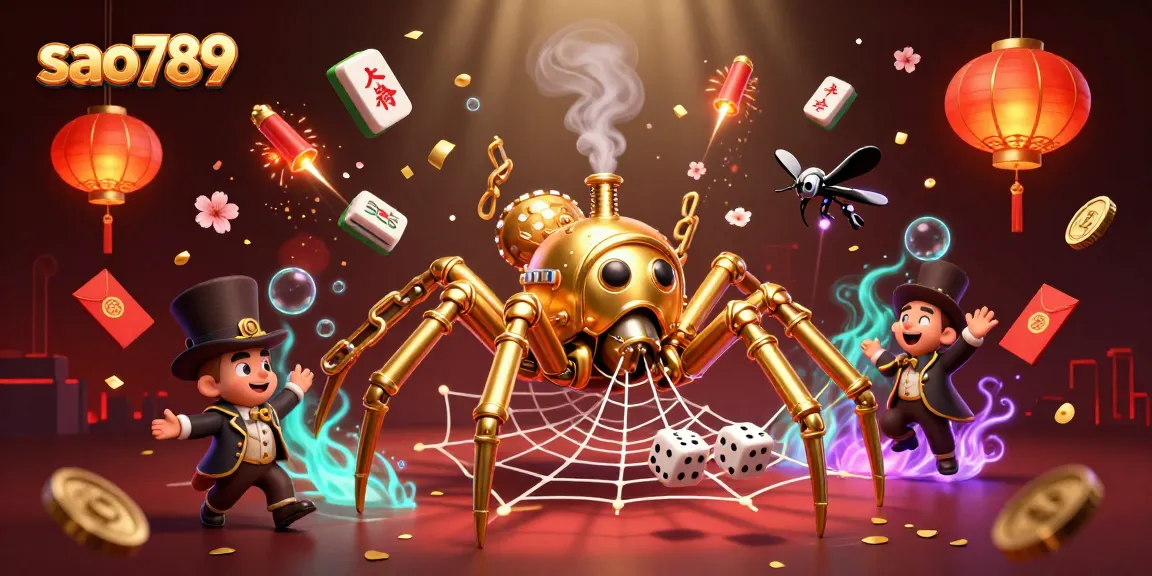 Win with sao789 at a vibrant online casino featuring steampunk spider and unique game elements.