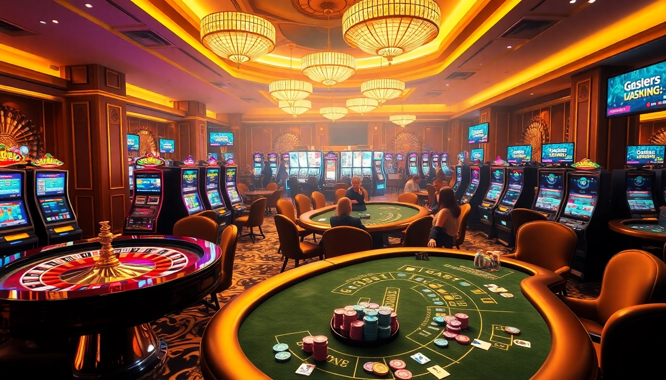 Experience exciting gambling at gg88.christmas featuring luxurious casino tables and slot machines.