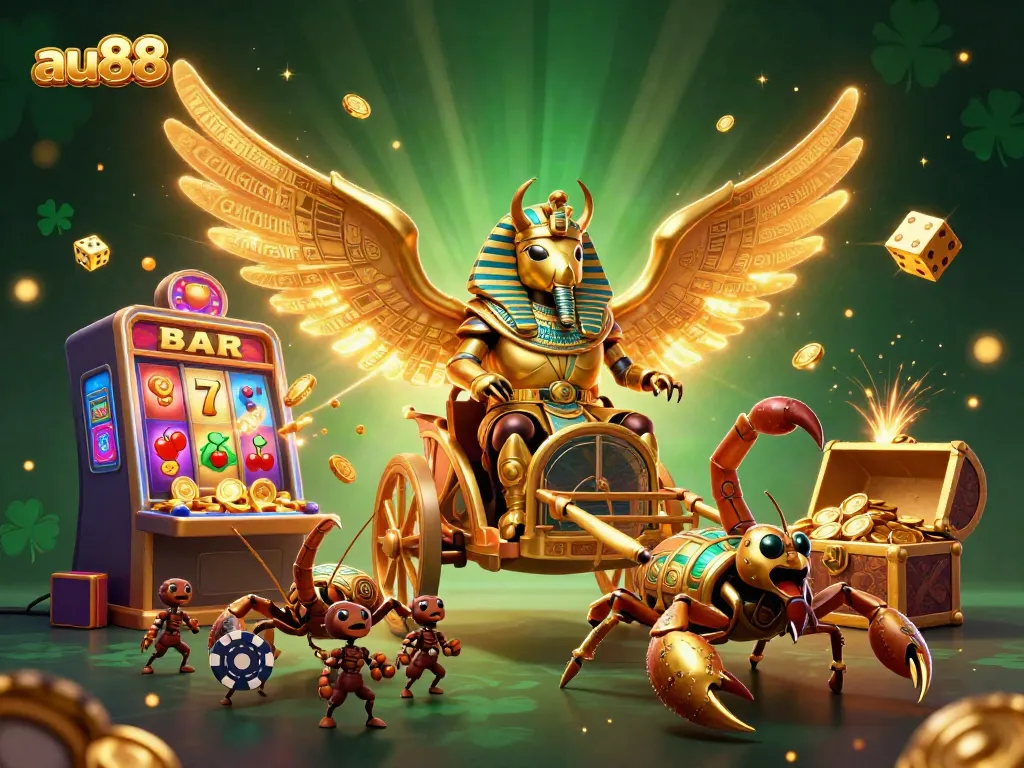 Spin the reels with au88 in a vibrant casino scene filled with sparkling elements and rich details.