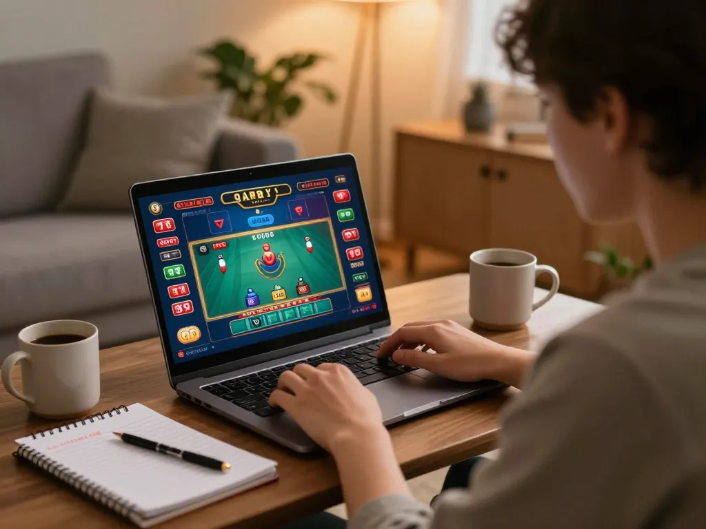 Engaged in online gaming at home using kjctop for strategic betting insights and casino fun.