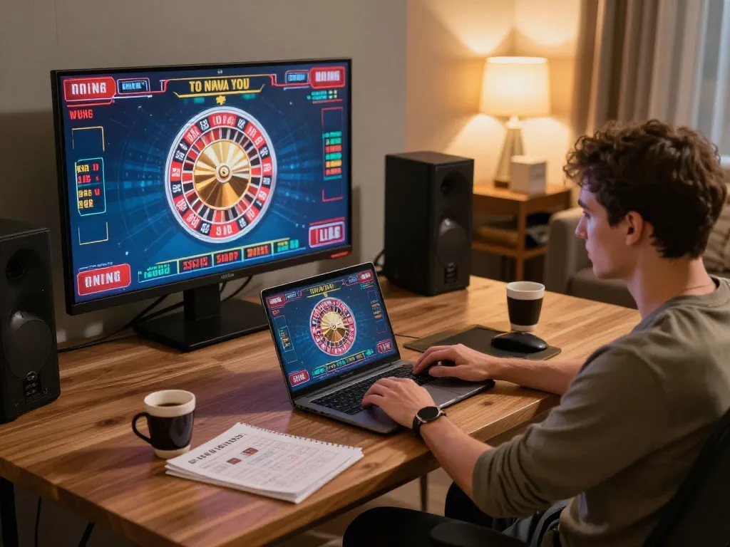 Engaging online gaming session at 123win with roulette game displayed on laptop screen.
