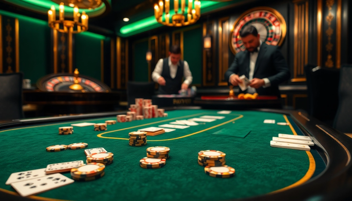 Join an intense RIKVIP poker game with players and a dealer in an upscale casino setting.
