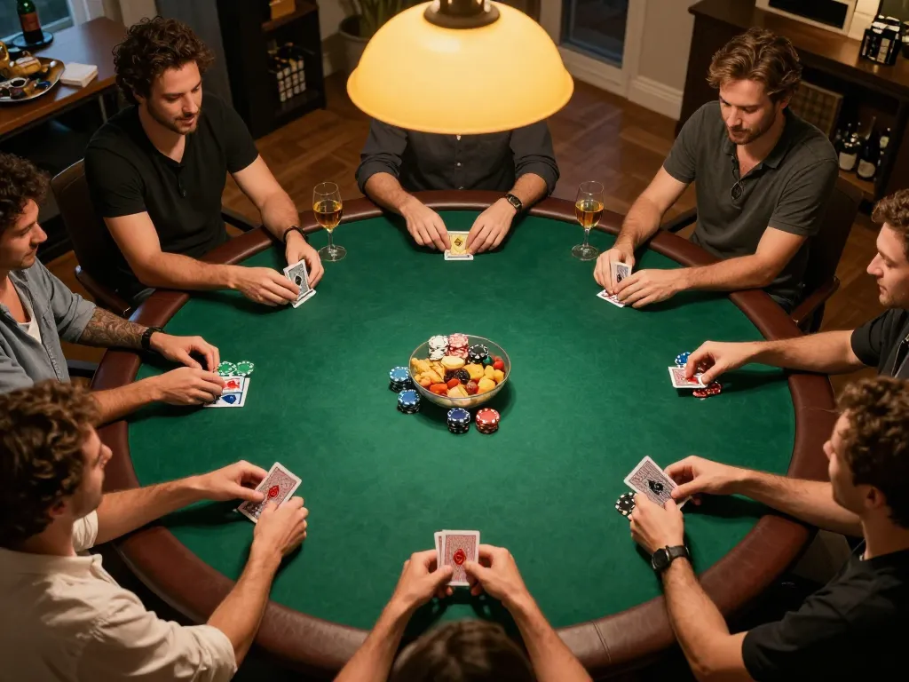 Engaged players at home poker night with dynamic gameplay shown on https://vmax99.vip/ backdrop.