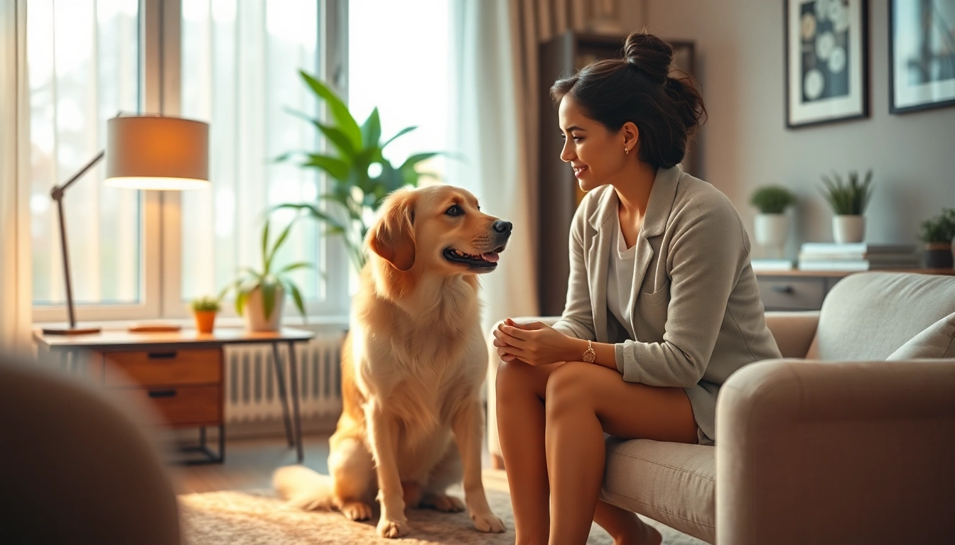 Clinical Psychologist Sydney facilitating a therapy session with a therapy dog for comfort.
