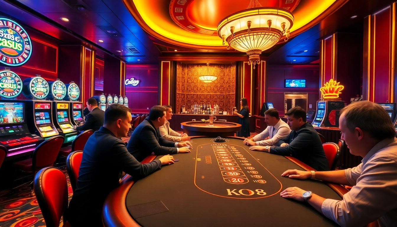 Experience the thrill of Lucky88 at an upscale casino poker table with vibrant lights.