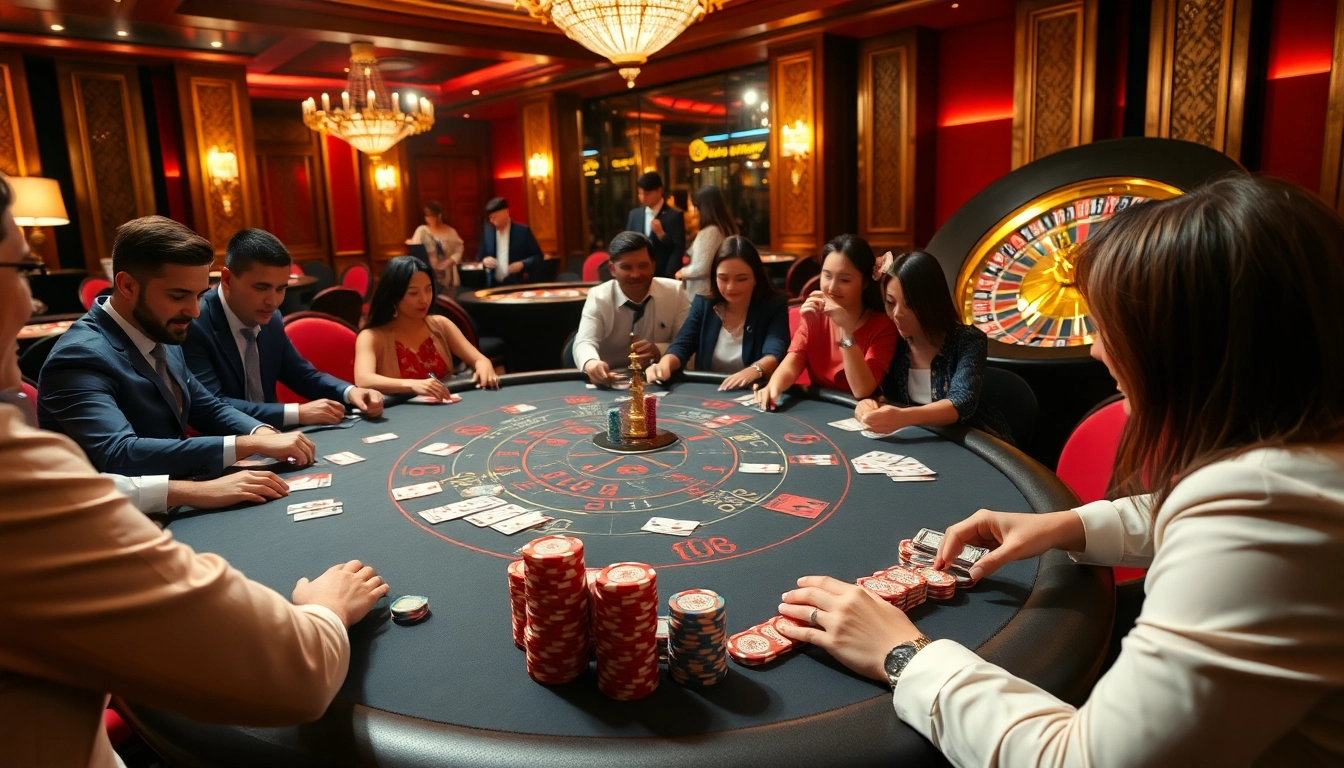 Experience thrilling gameplay at F168's vibrant casino tables filled with eager players.