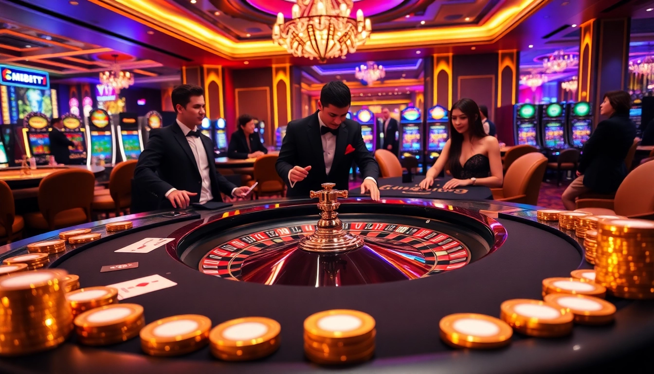 Experience top-tier gaming at TT88's luxurious casino table with vibrant chips and eager players.