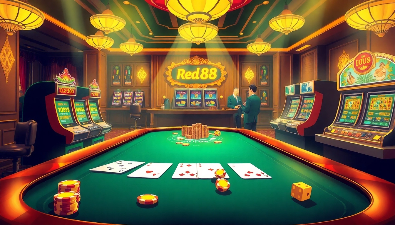 Experience the excitement of red88 lô đề with vibrant slot machines and polished casino tables.