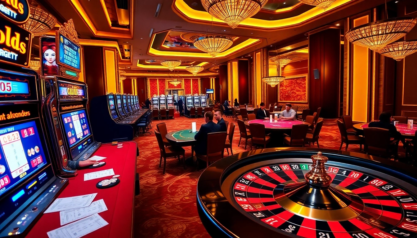 KJC casino scene showcasing exciting gaming action with vibrant slot machines and poker tables.