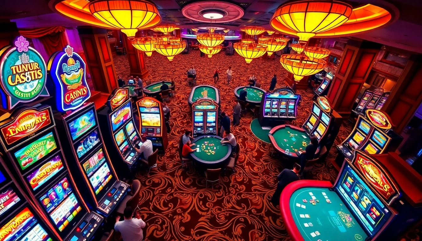 Exciting Slot Gacor Hari ini experience with vibrant slot machines and enthusiastic players at a luxurious casino.