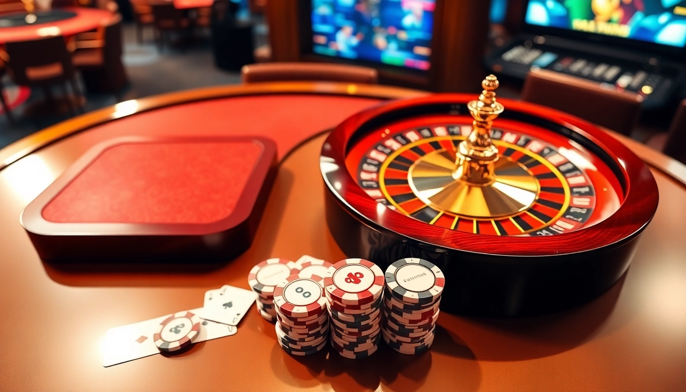 Exciting gambling at https://rr88.lat/ with roulette and poker chips creating a vibrant atmosphere.