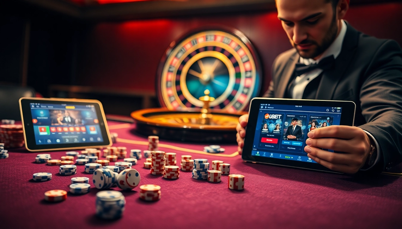 Experience thrilling gameplay at USBET with an exciting casino table and vibrant poker chips.