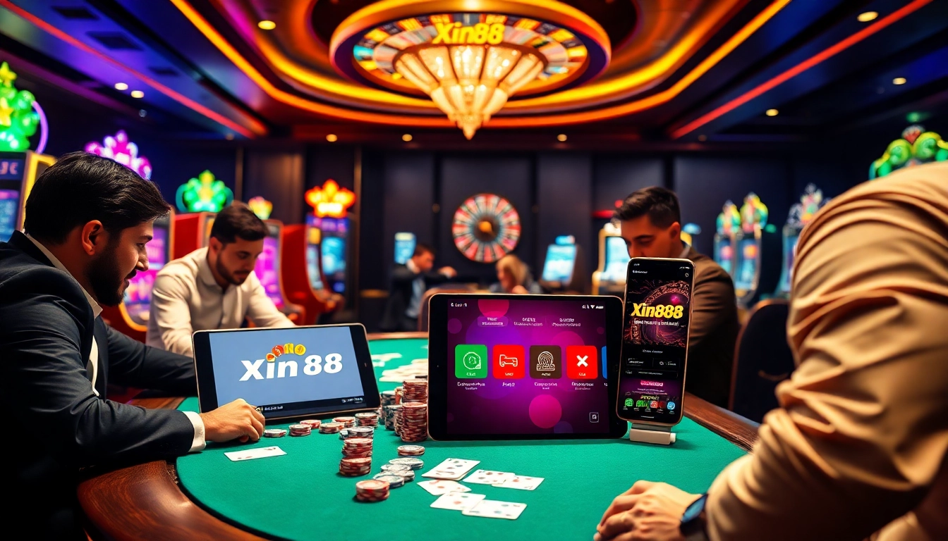 Engage in thrilling online gaming with tải app xin88, showcasing luxury casino elements.