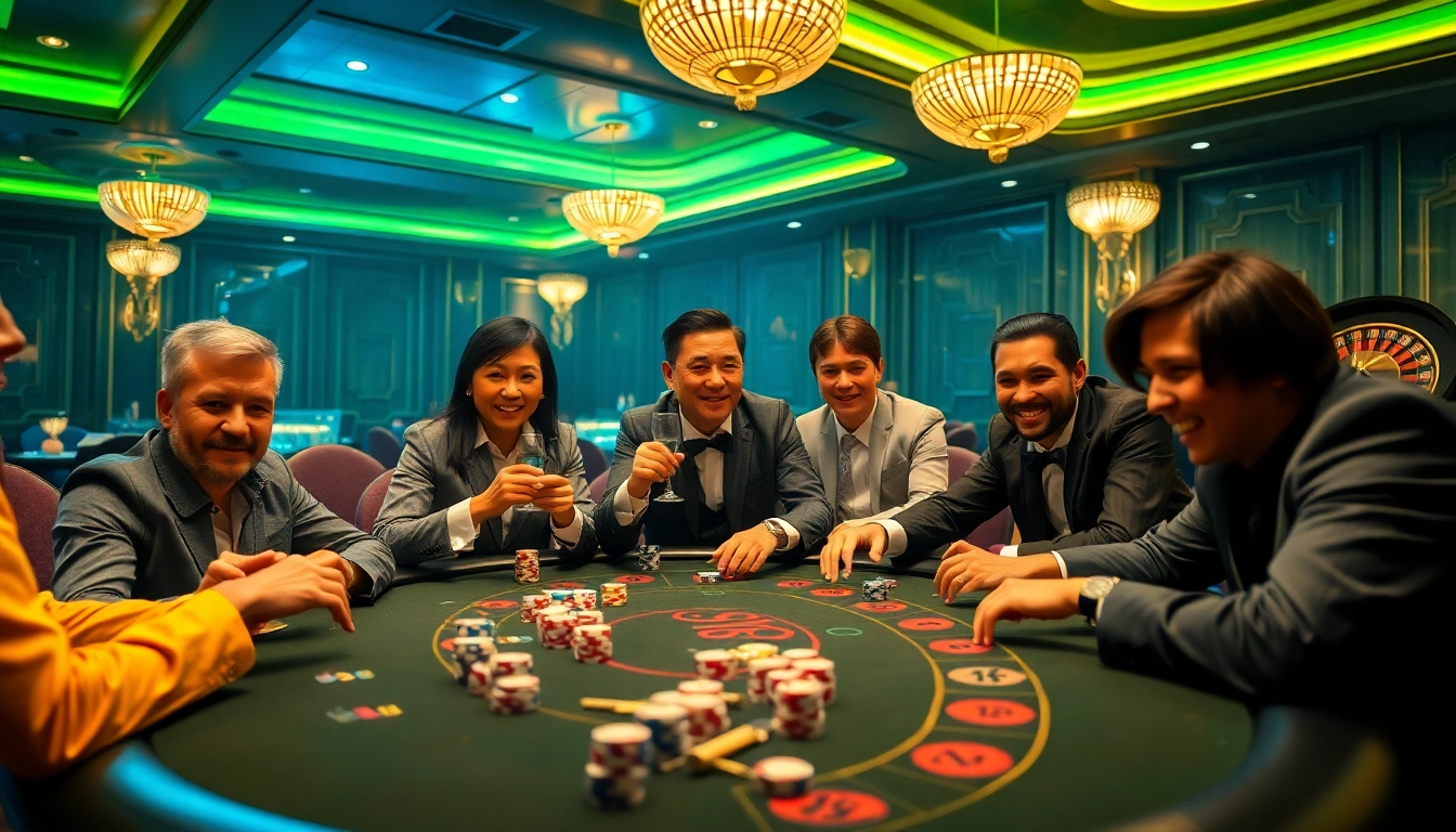 Experience the excitement of high-stakes poker at vn88 casino, featuring vibrant chips and a dealer.