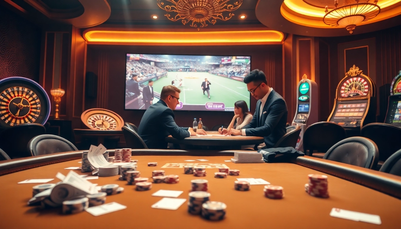 SV388 players engaging in an exciting online gambling experience at a luxurious casino table.