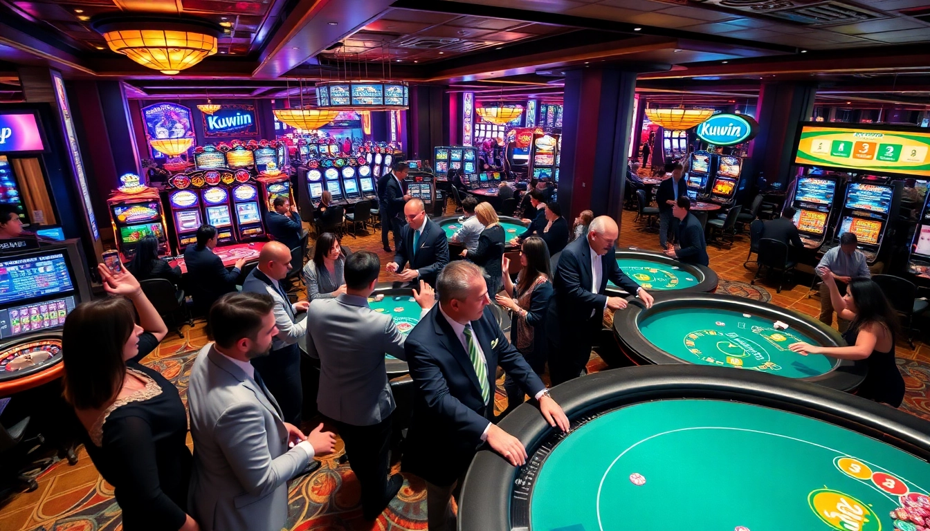 Excited players enjoying high-stakes gaming at kuwin casino tables with live dealers.