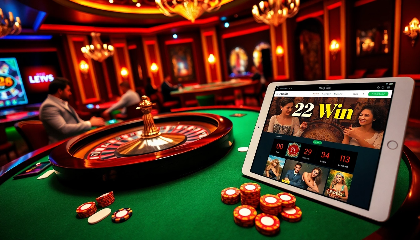 Excited players enjoy a luxurious 23 Win gaming experience with casino tables and online interfaces.