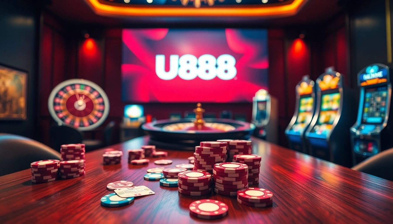 Experience exhilarating online gaming at U888 with vibrant casino visuals.
