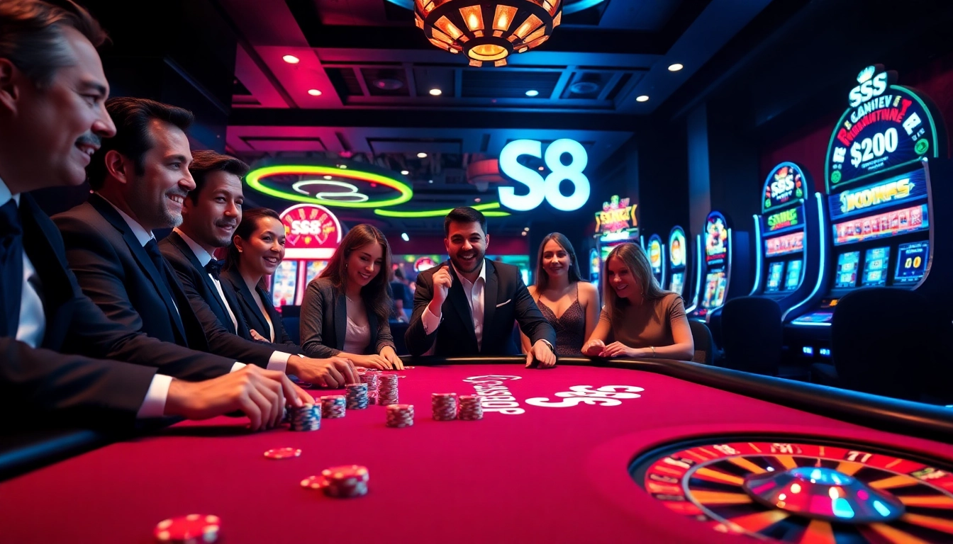 High-stakes players enjoying a thrilling game at an S8-themed casino table.