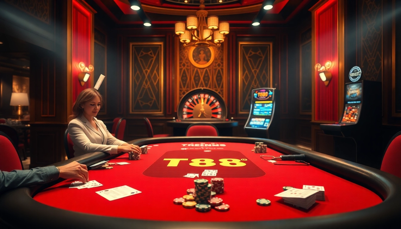 Exciting view of a TR88-themed poker game table in a luxury casino setting.