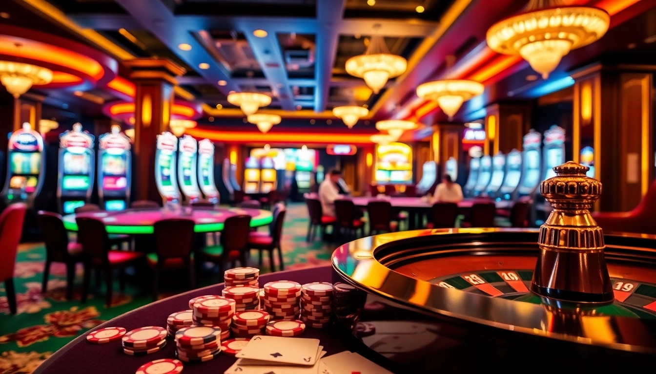 Exciting casino scene featuring games and poker chips inspired by good88k.blog.