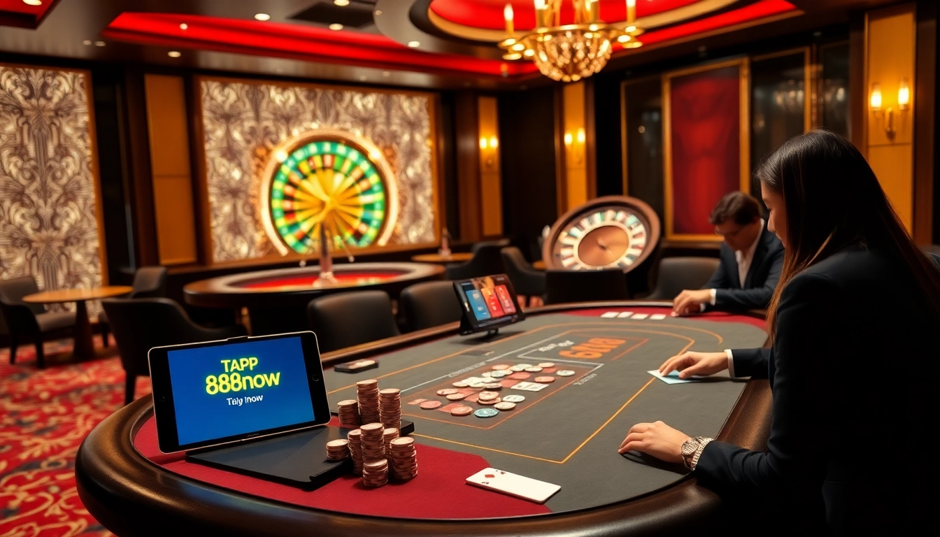 Experience the thrill of tải app 888now with an exciting poker game set in a luxurious casino.