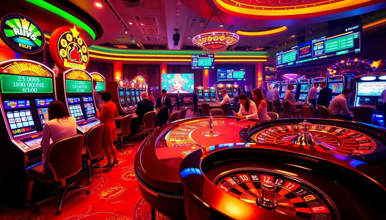 Players enjoying casino games at https://rikvip.talk/, showcasing excitement with poker chips and roulette.