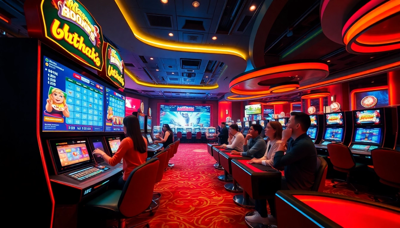 Experience engaging online gaming with Lauthaitv, featuring vibrant digital casino elements.