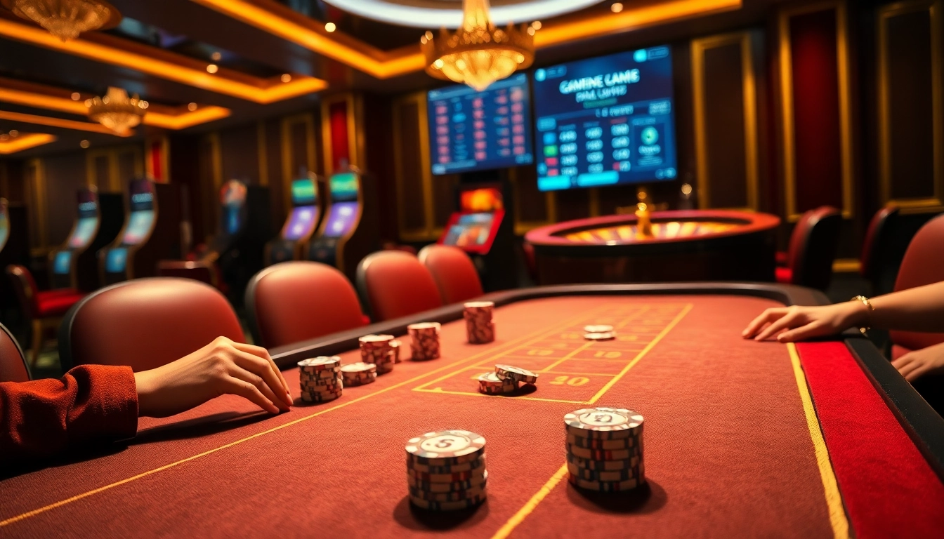 Experience game bài đổi thưởng with players enjoying poker and vibrant casino elements.