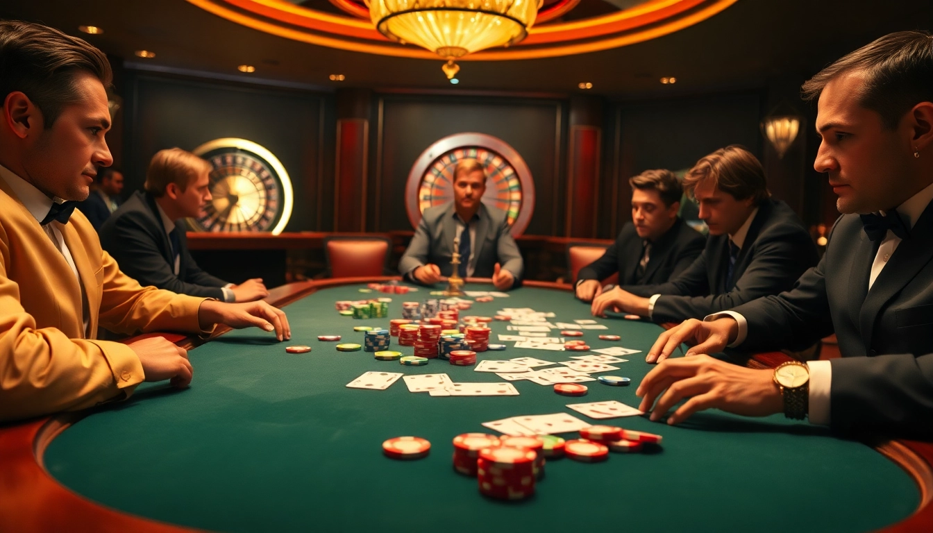 Exciting poker action at a luxurious table, featuring stakes related to https://go8.cash/ for savvy gamblers.