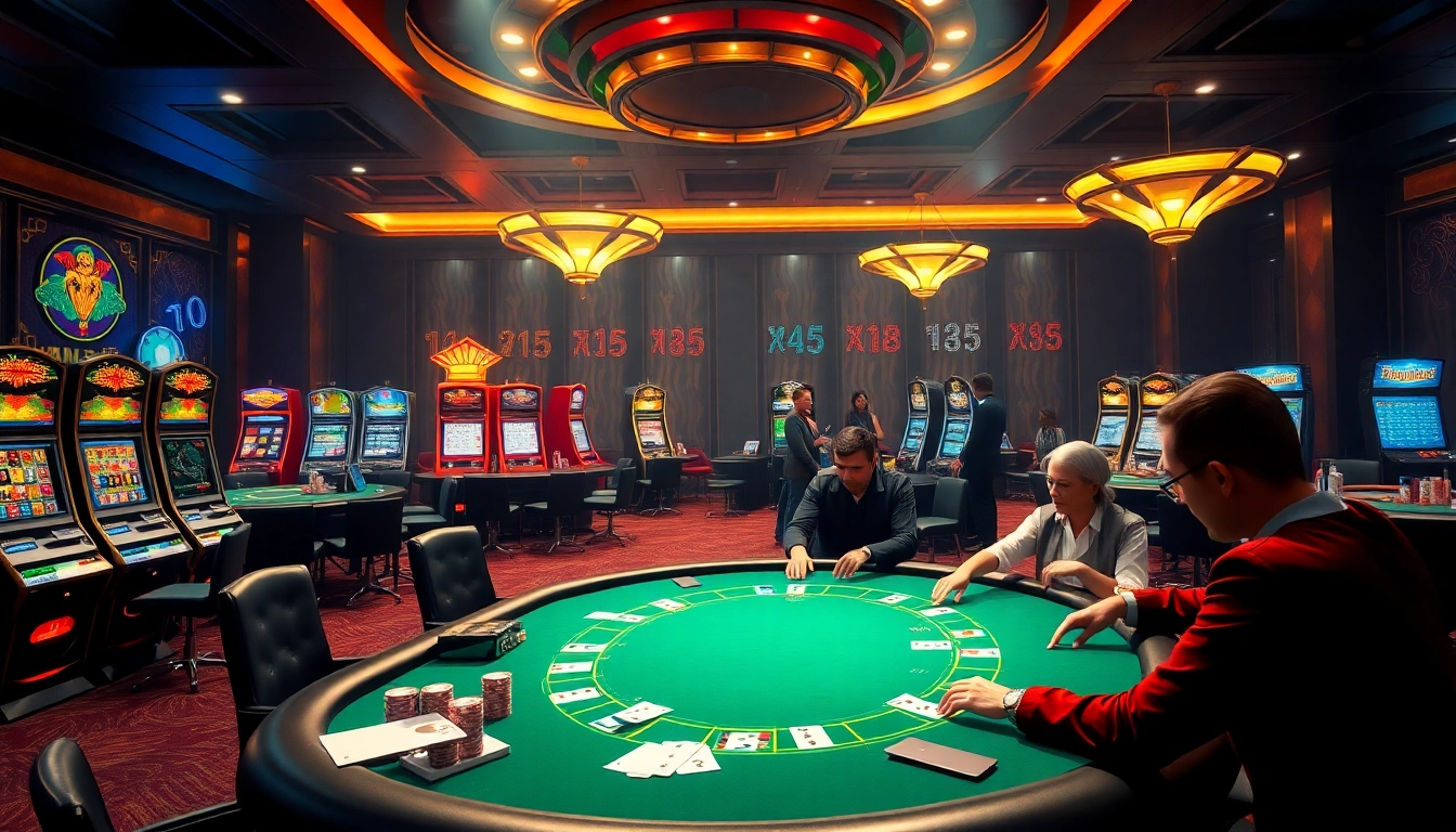 Engaging online gambling scene showcasing 'trang chủ X88' with poker and casino tables.