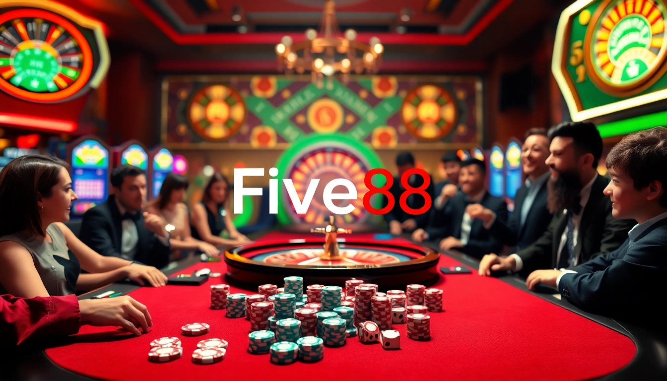 Experience the excitement at nhà cái FIVE88 with vibrant casino tables and thrilling players.