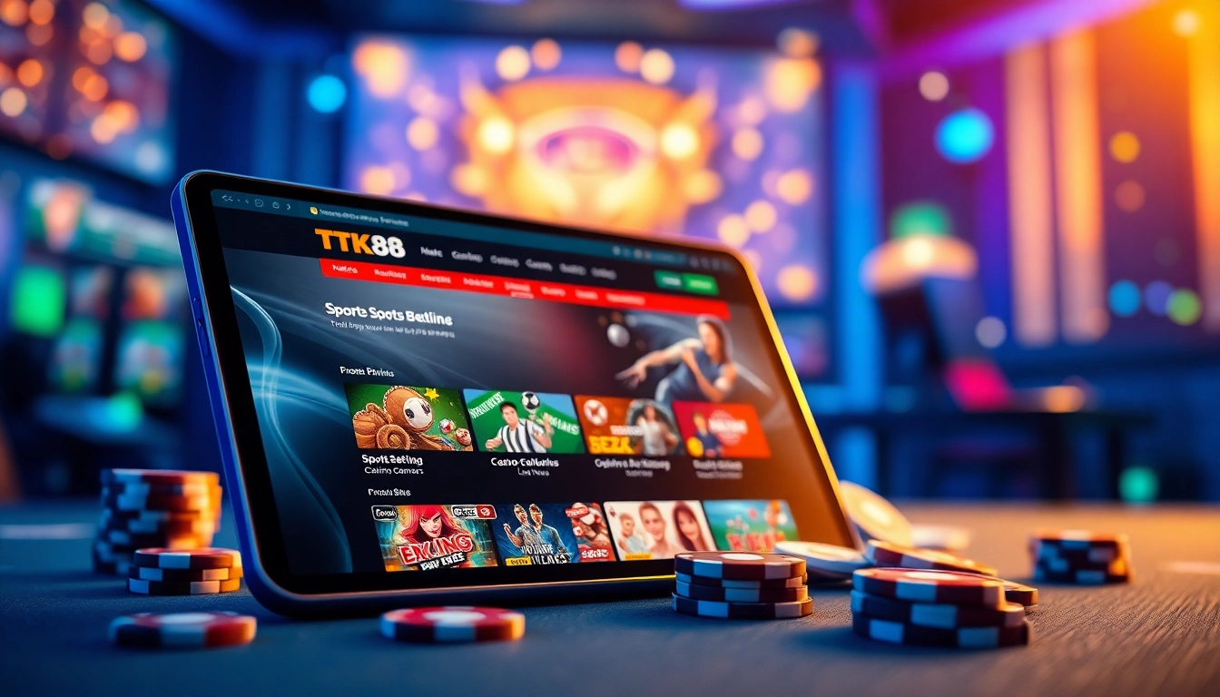 Dynamic gaming scene featuring the TK88 online betting experience with vibrant colors and engaging visuals.