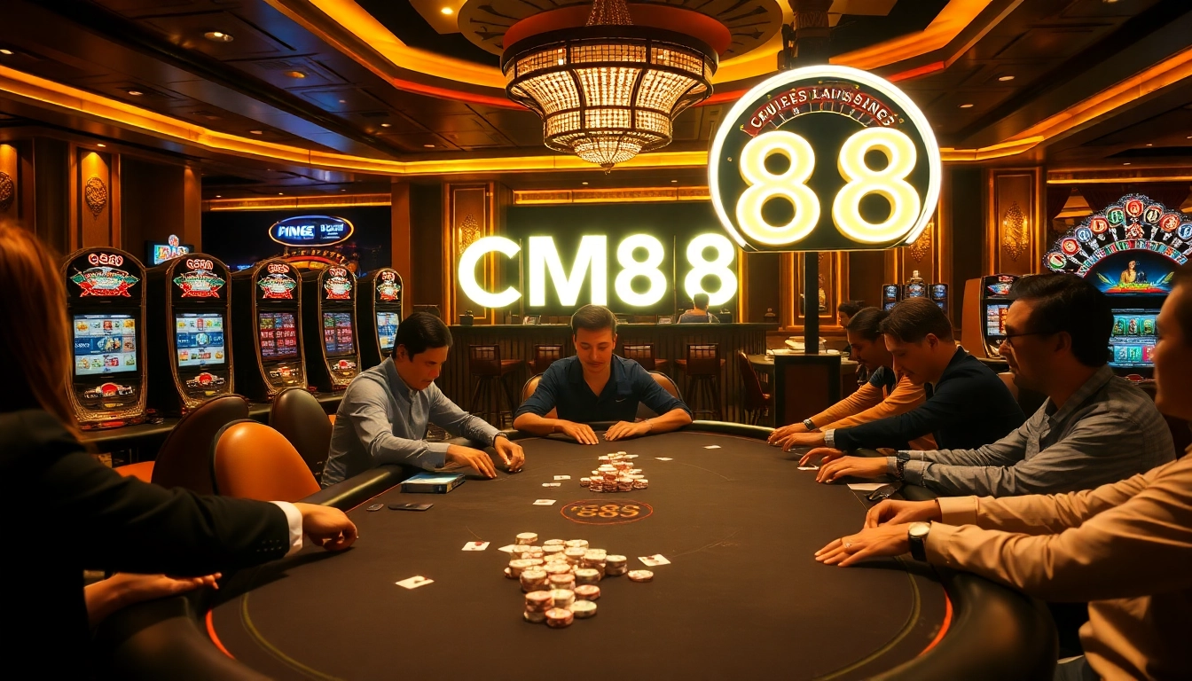Engage in thrilling poker action at a luxury casino featuring CM88. Experience high-stakes excitement.