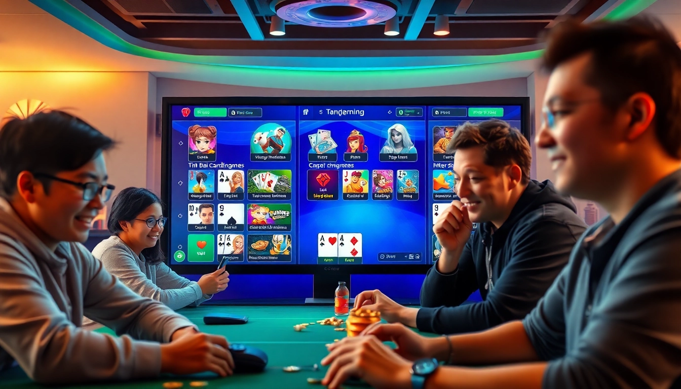 Engaging scene of digital platform featuring game bài đổi thưởng with players enjoying card games.