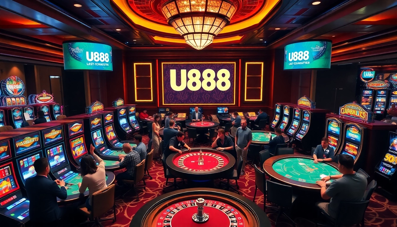 Experience the thrill of U888, with vibrant gaming tables and colorful slot machines.