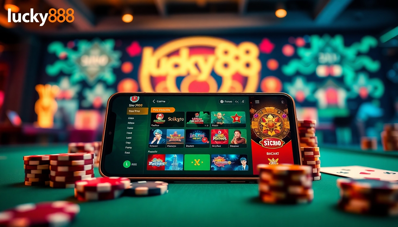 Experience the excitement of lucky88 with a vibrant online casino representation featuring popular games like Sicbo and Baccarat.