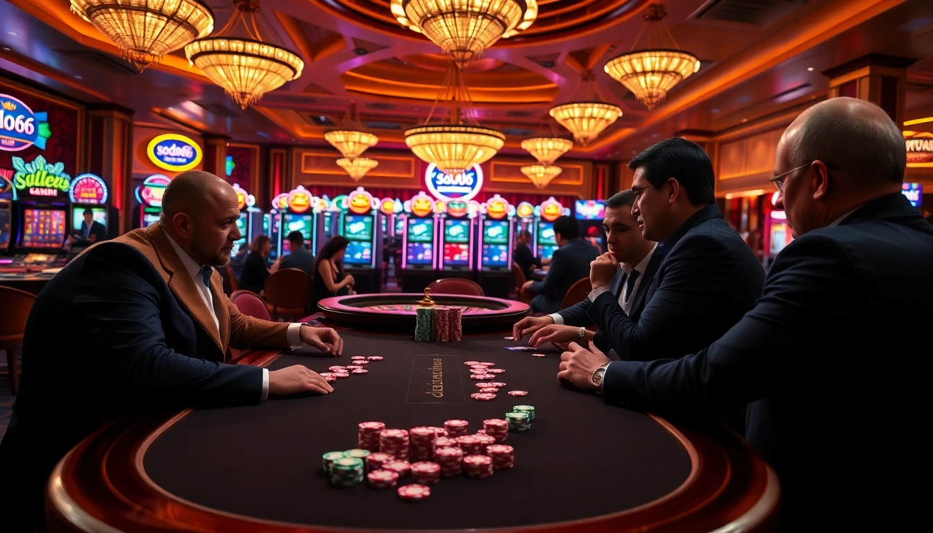 Sodo66 players strategizing during an exciting poker game at a luxurious casino.