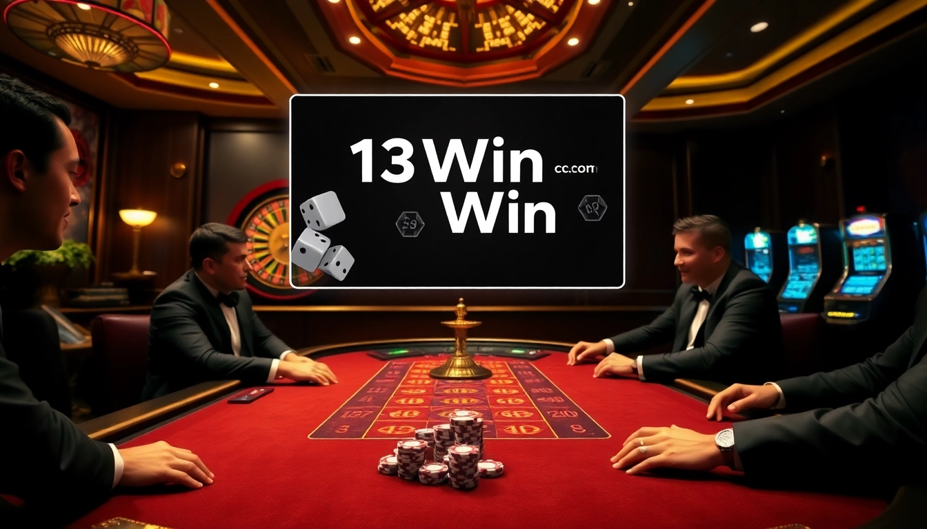 Players strategizing at a poker table in a luxurious casino inspired by 13Win.Com.